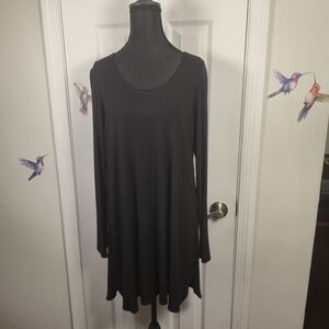 Eileen Fisher Black Viscose Stretch Long Sleeve Tunic Top Dress M Minimalist